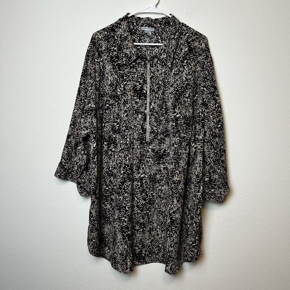Catherines Blouse Women’s 3X 26/28W Zip Front Patterned Flowy Loose Lightweight